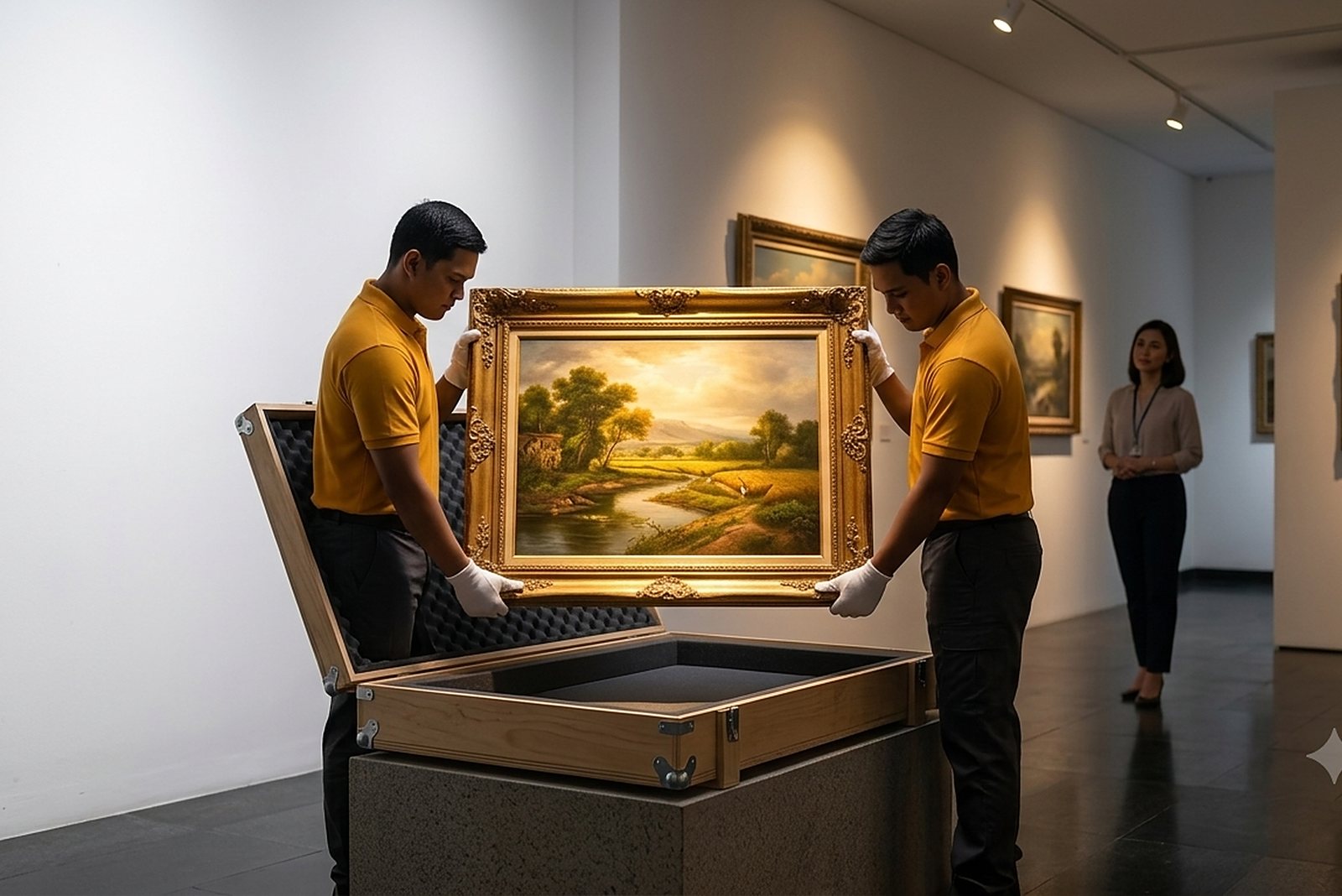 A framed artwork, handled with care